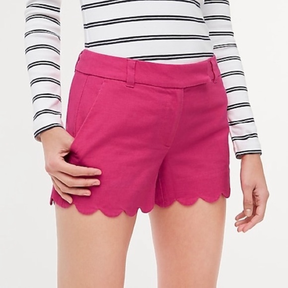 J Crew Linen Scallop Hem Shorts Pink Bright Begonia New 4 Preppy - Picture 3 of 9